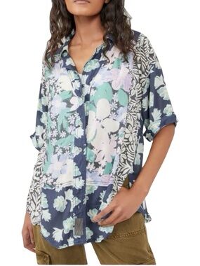 Free People We The Free Vacay Away Floral Camp Shirt Small Boho